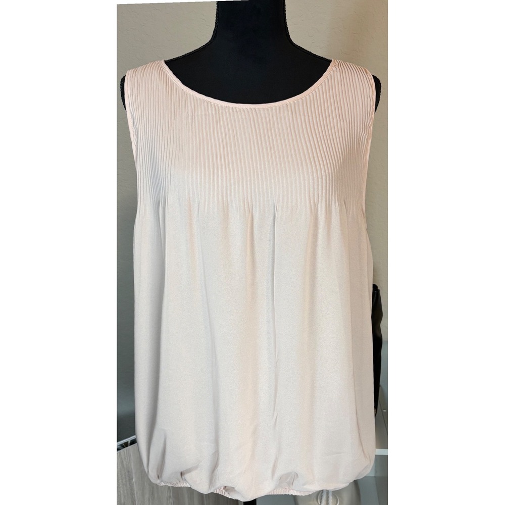 Max Studio Blouse Women XL Pink Pleated Yoke Bubble Hem Sleeveless